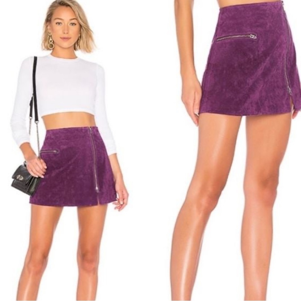 BlankNYC Purple Asymmetrical Zip Suede Mini Skirt, Size 28
